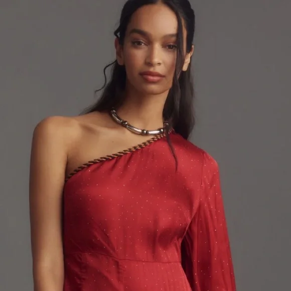 Anthropologie x Farm Rio One-Shoulder Printed Satin Rose Jumpsuit